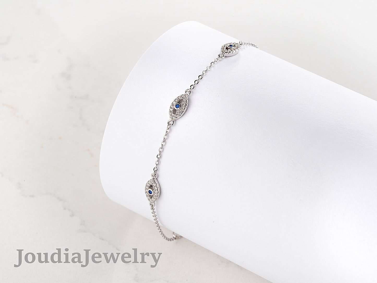 Silver Evil Eye Bracelet | 3 Evil Eye Bracelet | Joudia Jewelry