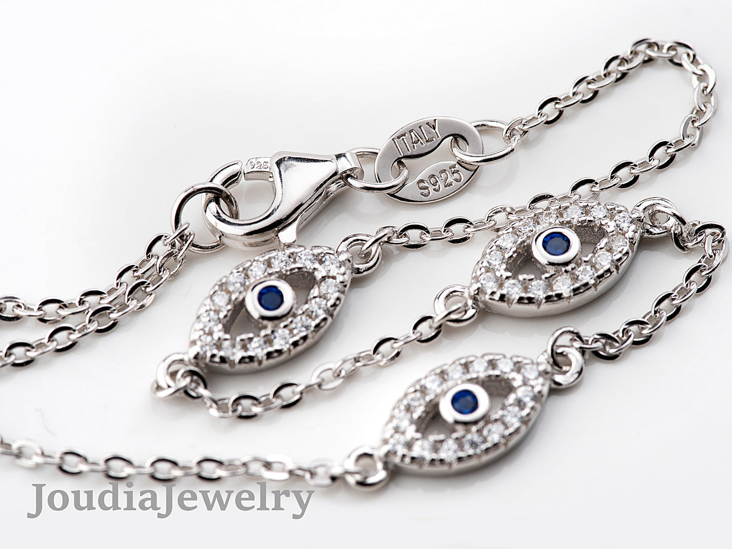 Silver Evil Eye Bracelet | 3 Evil Eye Bracelet | Joudia Jewelry