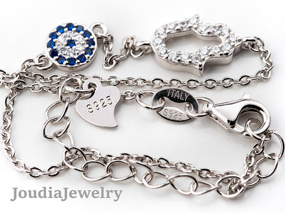 Evil Eye Hamsa Bracelet | 925 Sterling Silver Bracelet | Joudia Jewelry