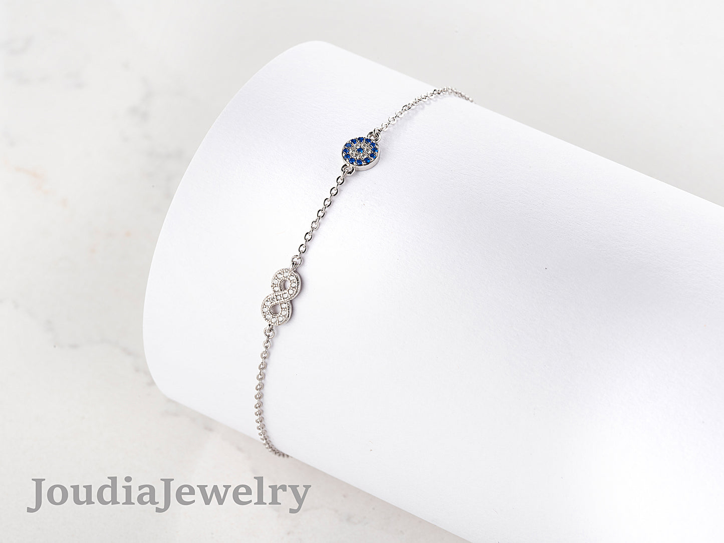 Infinity Evil Eye Bracelet | Silver Infinity Bracelet | Joudia Jewelry