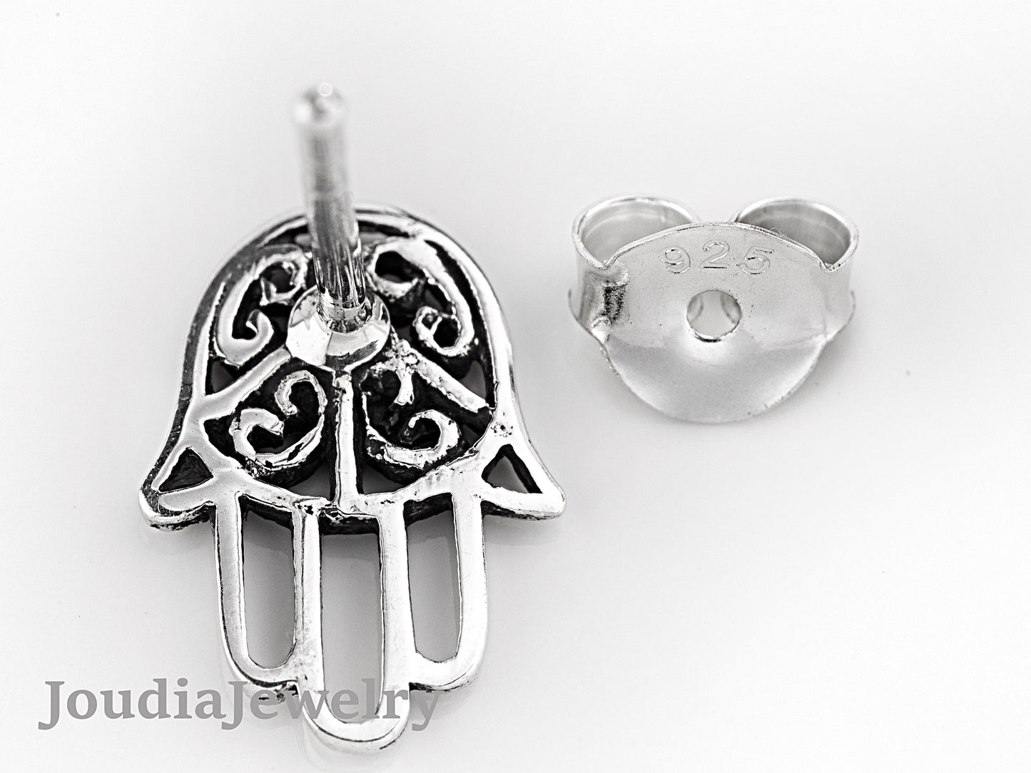 Hamsa Stud Earrings | Silver Hamsa Earrings | Joudia Jewelry