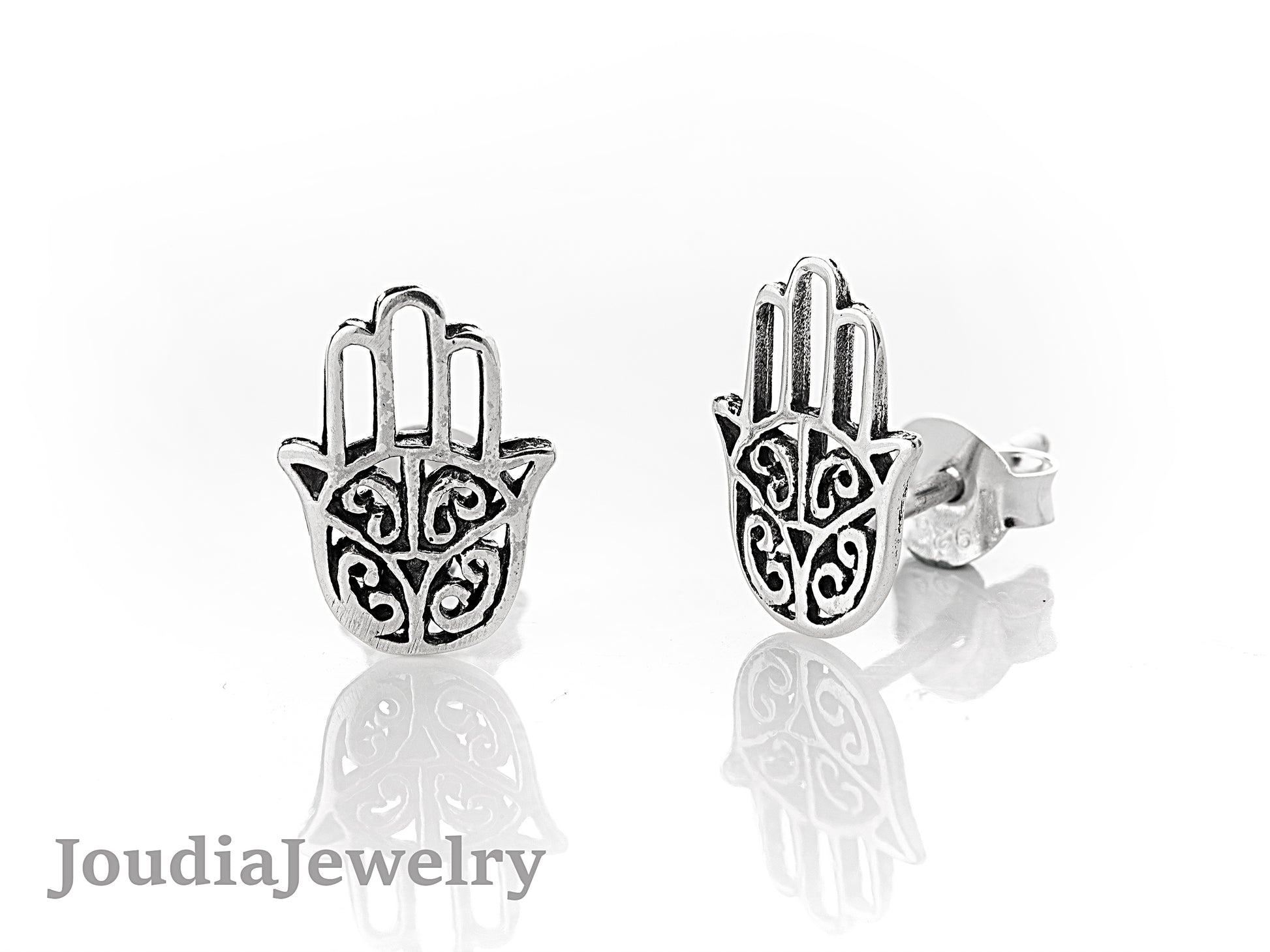 Hamsa Stud Earrings | Silver Hamsa Earrings | Joudia Jewelry