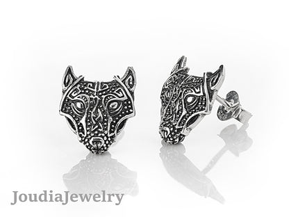 Wolf Head Stud Earrings | Fancy Hoop Earrings | Joudia Jewelry