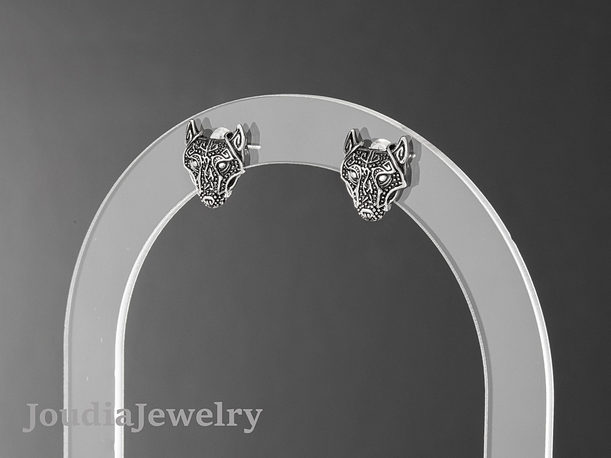 Wolf Head Stud Earrings | Fancy Hoop Earrings | Joudia Jewelry