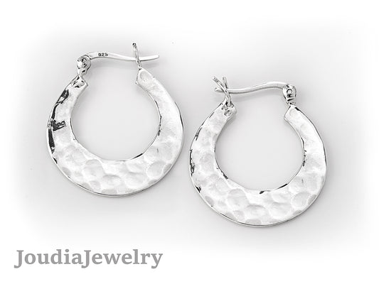 Hammered Hoop Earrings | Silver Hammered Earrings | Joudia Jewelry