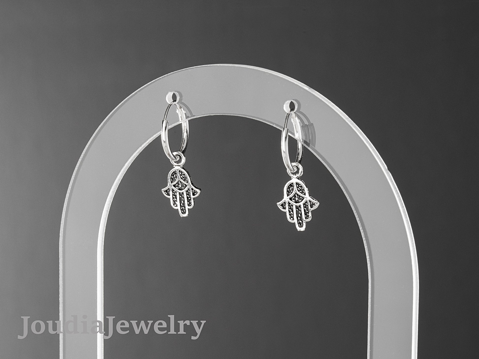 Silver Hamsa Earrings | Hamsa Drop Earrings | Joudia Jewelry