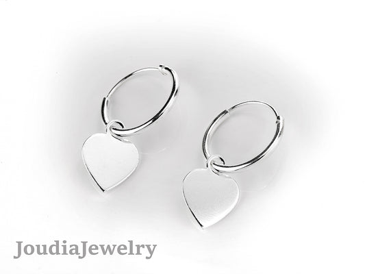 Heart Hoop Earrings | Silver Heart Earrings | Joudia Jewelry