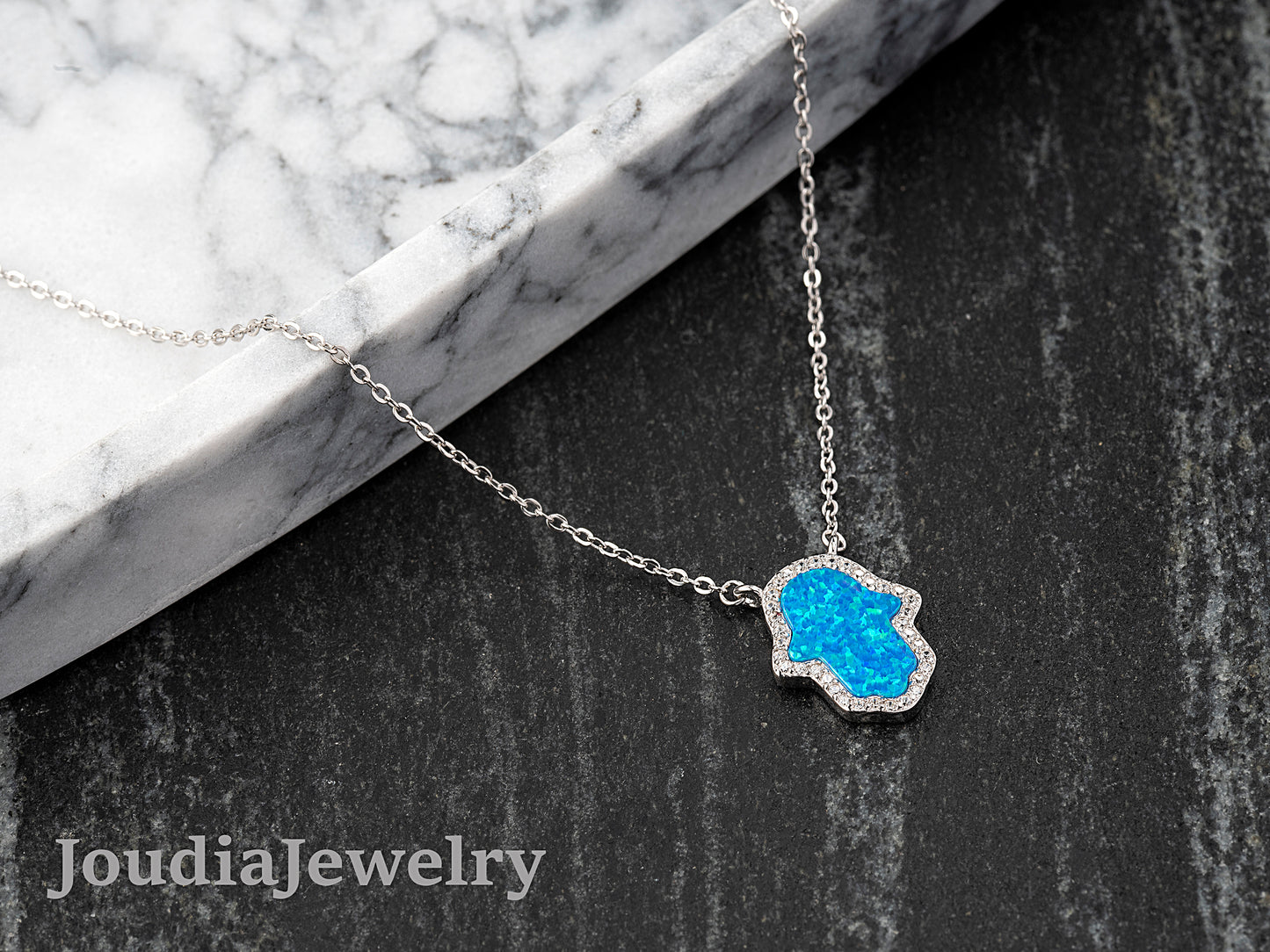 Collier Hamsa Opale Bleue - Argent 925