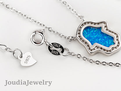 Collier Hamsa Opale Bleue - Argent 925