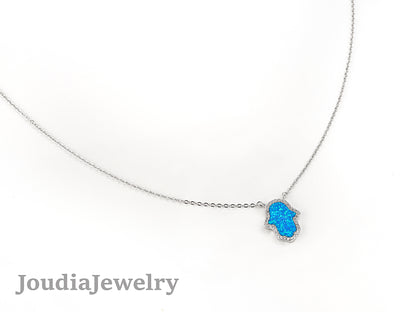 Collier Hamsa Opale Bleue - Argent 925