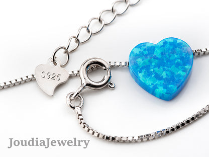 Collier Coeur Opale Bleue - Argent 925