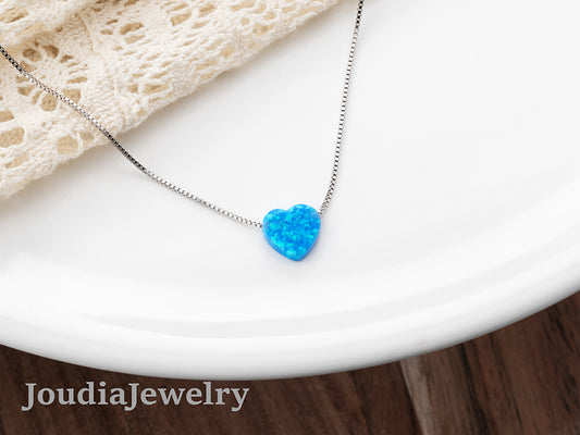 Collier Coeur Opale Bleue - Argent 925