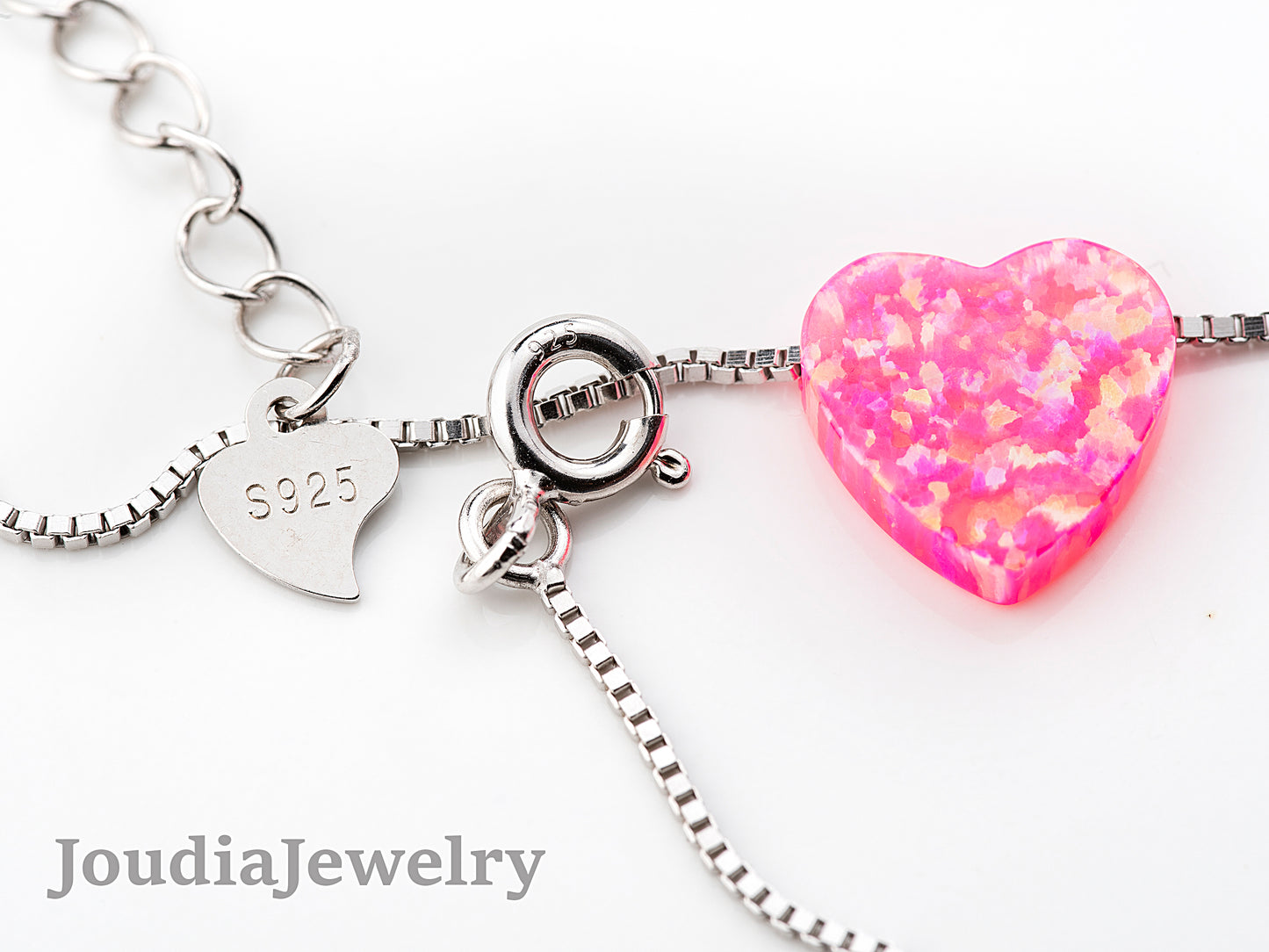 Collier Coeur Opale Rose - Argent 925