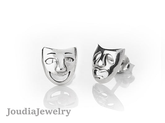 Silver Mask Earrings | Mask Stud Earrings | Joudia Jewelry