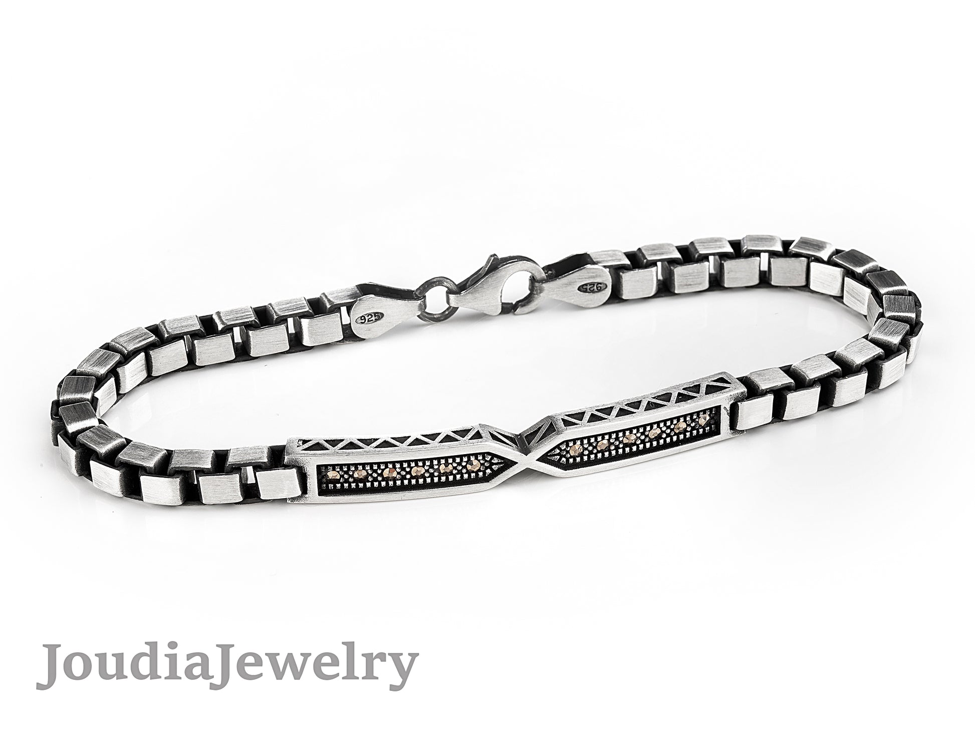 Box Link Bracelet | Oxidized Marine Bracelet | Joudia Jewelry