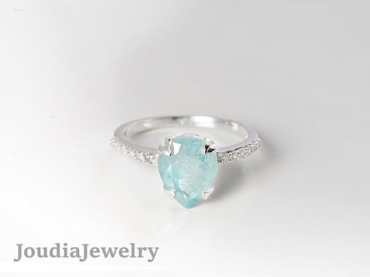 Women's Aquamarine Ring | Silver Aquamarine Ring | Joudia Jewelry