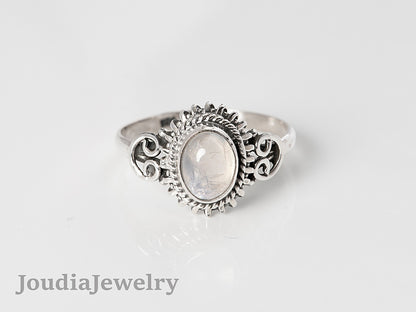 Sterling Silver Opal Ring | Moonstone Wedding Ring | Joudia Jewelry