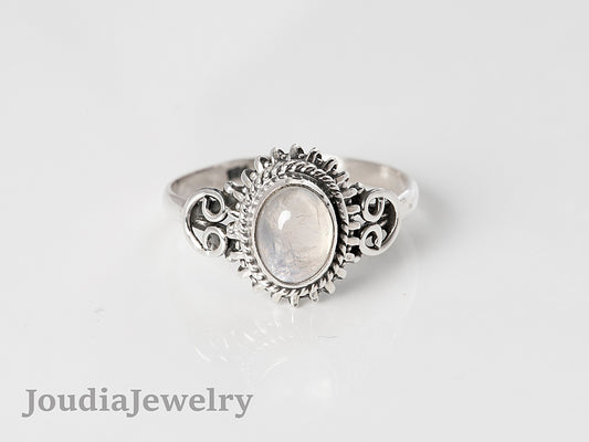 Sterling Silver Opal Ring | Moonstone Wedding Ring | Joudia Jewelry