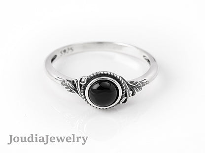 Black Agate Ring | Silver Agate Ring | Joudia Jewelry