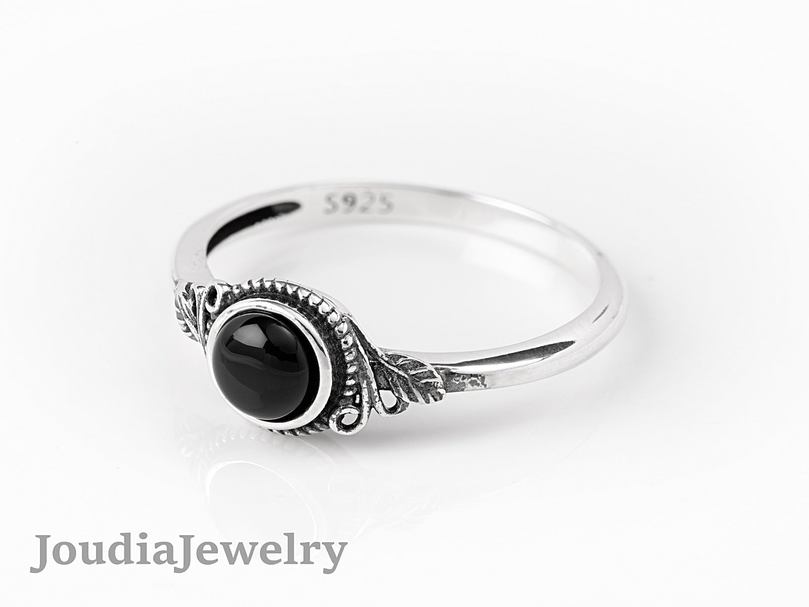 Black Agate Ring | Silver Agate Ring | Joudia Jewelry