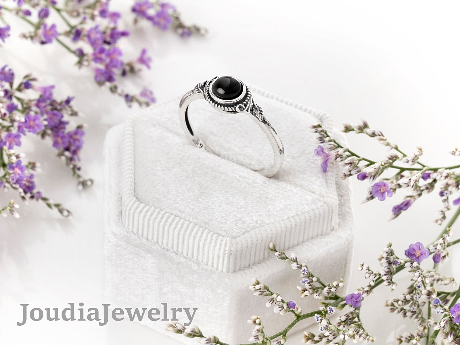 Black Agate Ring | Silver Agate Ring | Joudia Jewelry