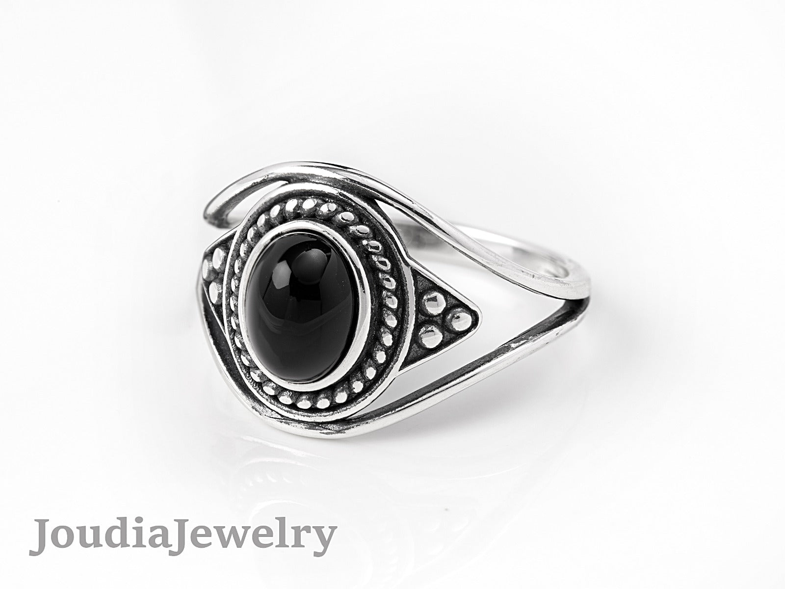 Black Onyx Ring | Silver Onyx Ring | Joudia Jewelry