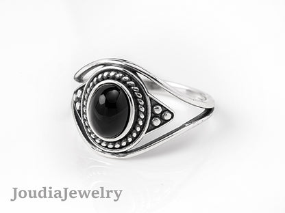 Black Onyx Ring | Silver Onyx Ring | Joudia Jewelry