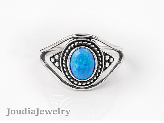 Blue Opal Rings | Natural Stone Ring | Joudia Jewelry