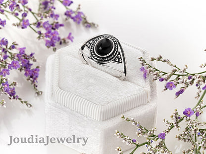 Black Onyx Ring | Silver Onyx Ring | Joudia Jewelry