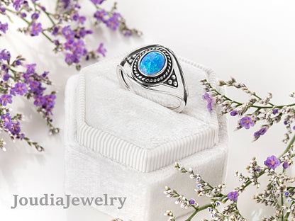 Blue Opal Rings | Natural Stone Ring | Joudia Jewelry