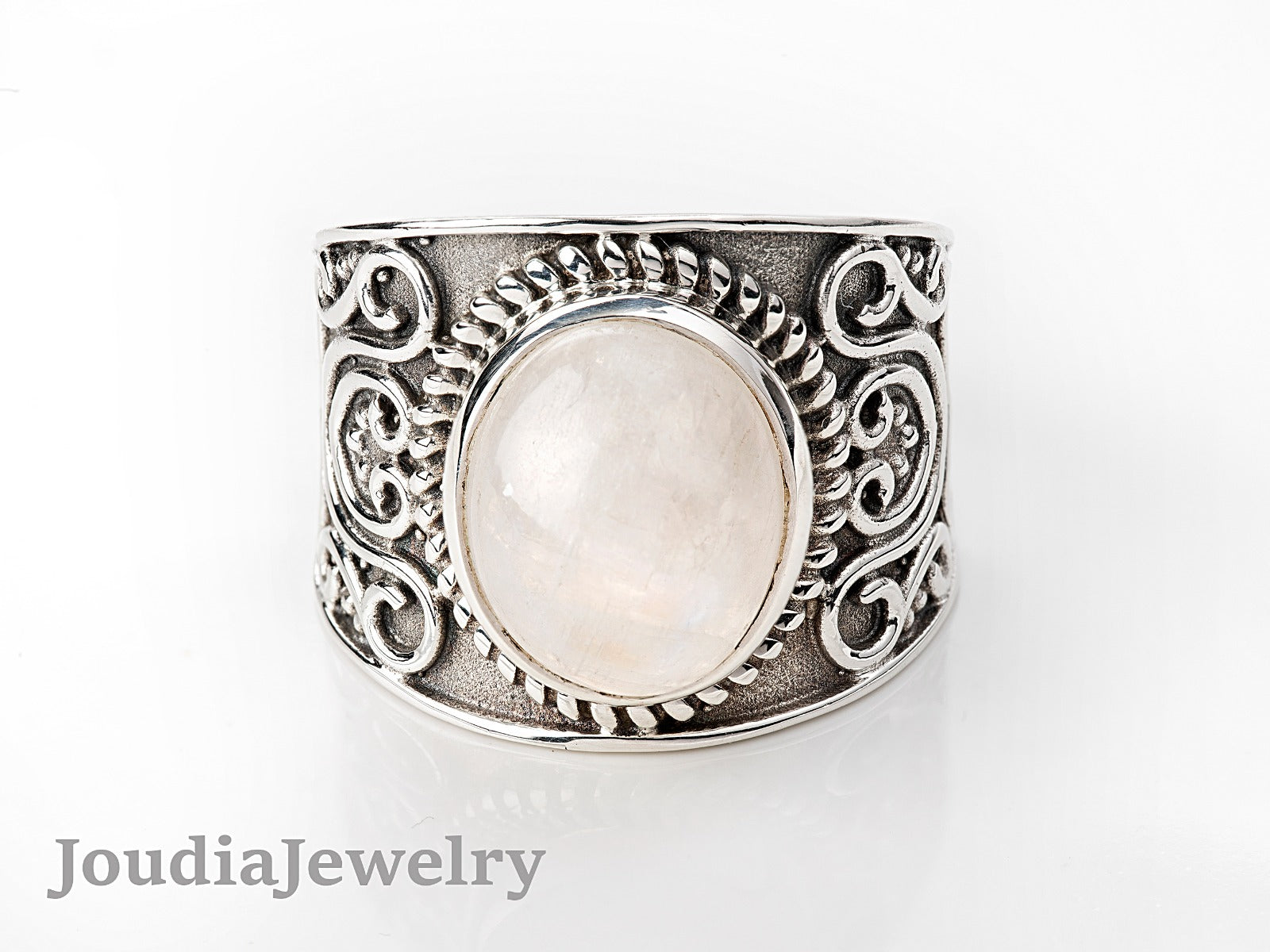 Silver Moonstone Ring | White Moonstone Ring | Joudia Jewelry