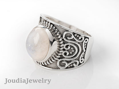 Silver Moonstone Ring | White Moonstone Ring | Joudia Jewelry