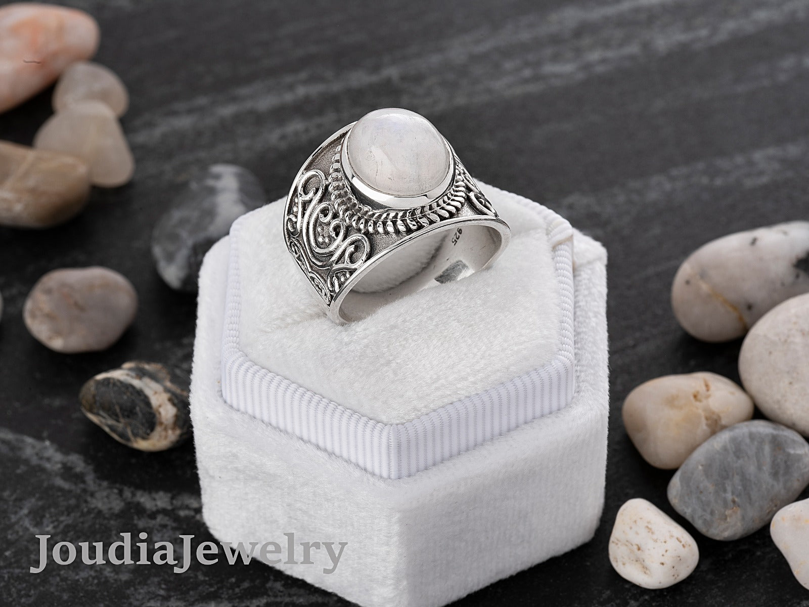 Silver Moonstone Ring | White Moonstone Ring | Joudia Jewelry