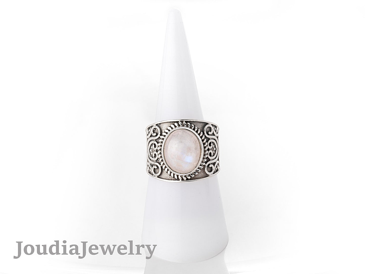 Silver Moonstone Ring | White Moonstone Ring | Joudia Jewelry